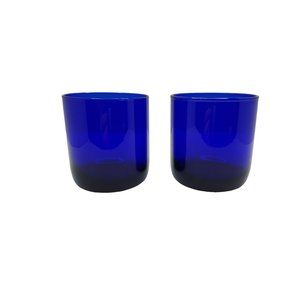 vintage pair of libbeys metropolitan blue 8oz juice /tumblers,rocks glasses